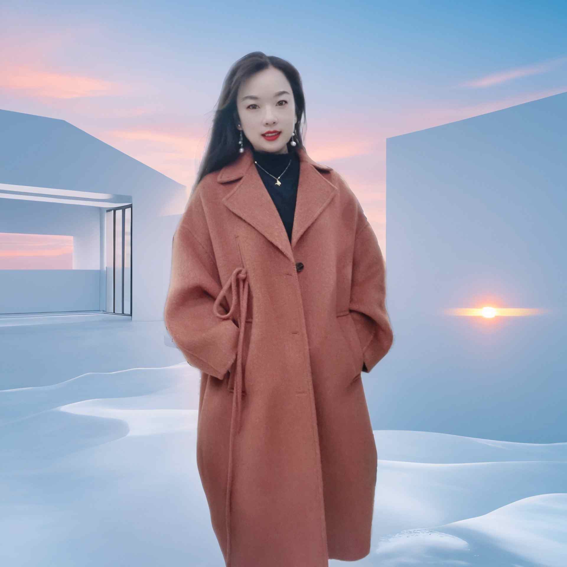 2024年秋冬新款宽松休闲洋气时尚年轻减龄双面呢大衣中长款外套