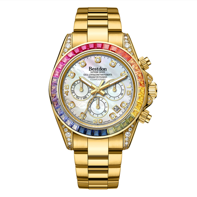 邦顿豪镶彩钻多功能彩虹迪全自动机械男表运动防水XM