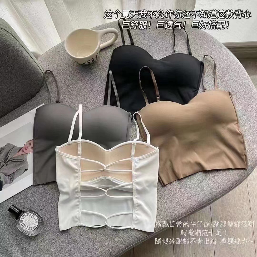 新款三交叉美背夏日百搭小吊带无痕U型镂空设计时尚女背心打底