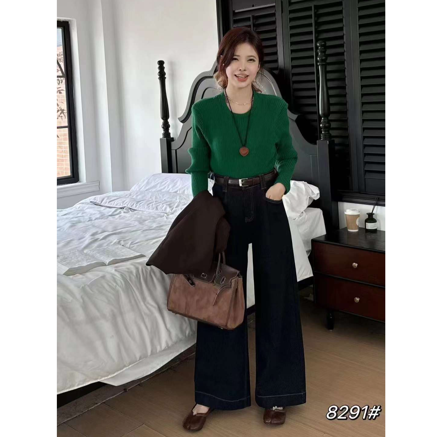 秋冬爆款8291港风丹宁色宽松显瘦垂感筒叭休闲长裤小个子时尚