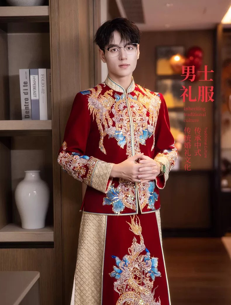 新郎秀禾服婚服结婚敬酒礼服2025新款复古唐装中山装接亲服中国风