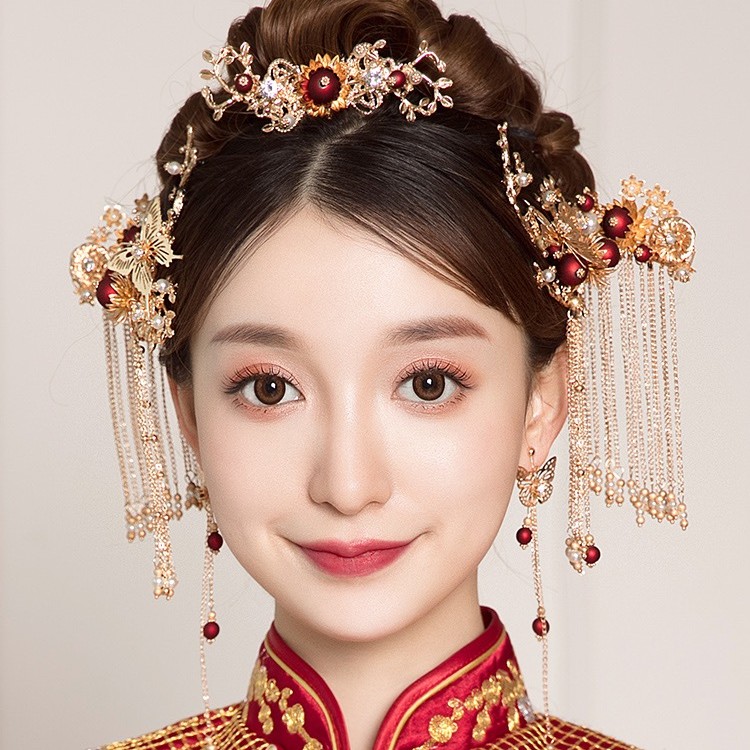  新娘秀禾头饰结婚中式简单大气凤冠婚嫁配饰新款婚礼秀和服发饰