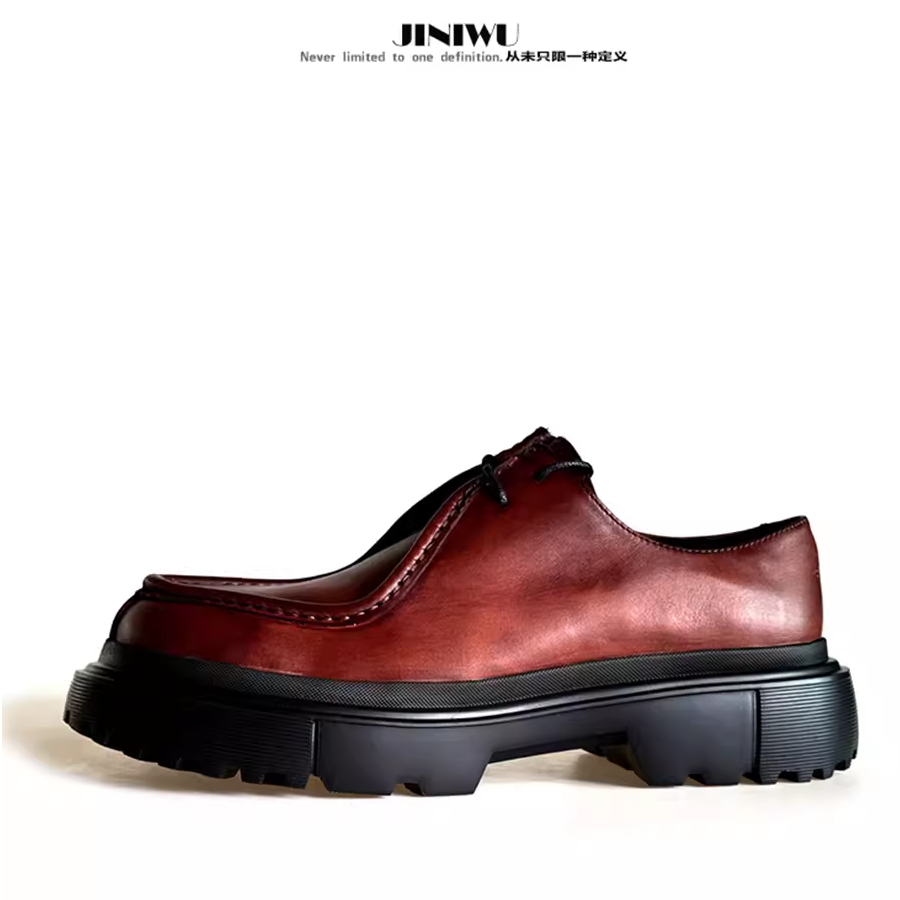 2025新款男鞋头层牛皮厚底增高休闲皮鞋真皮复古袋鼠鞋大头皮鞋潮