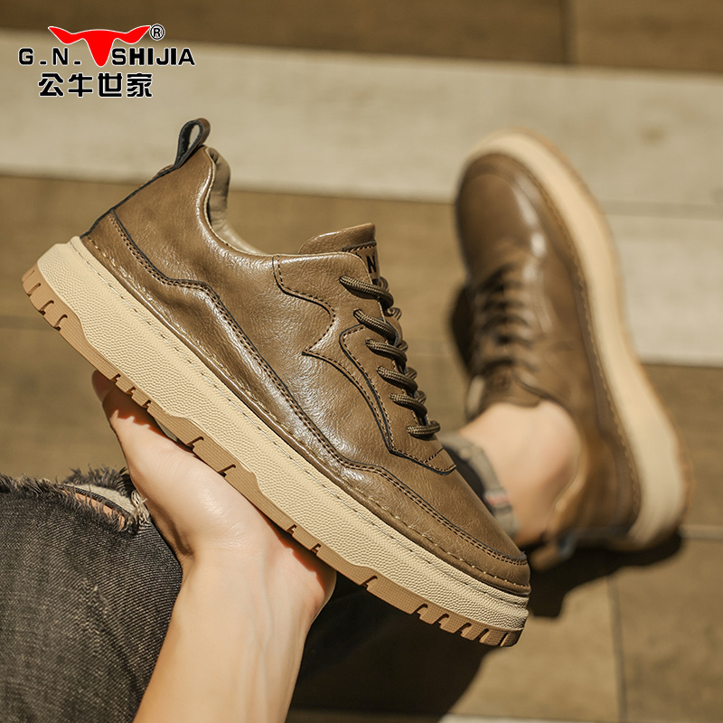 公牛世家男鞋春季2024新款百搭休闲透气男士板鞋英伦软底运动潮鞋