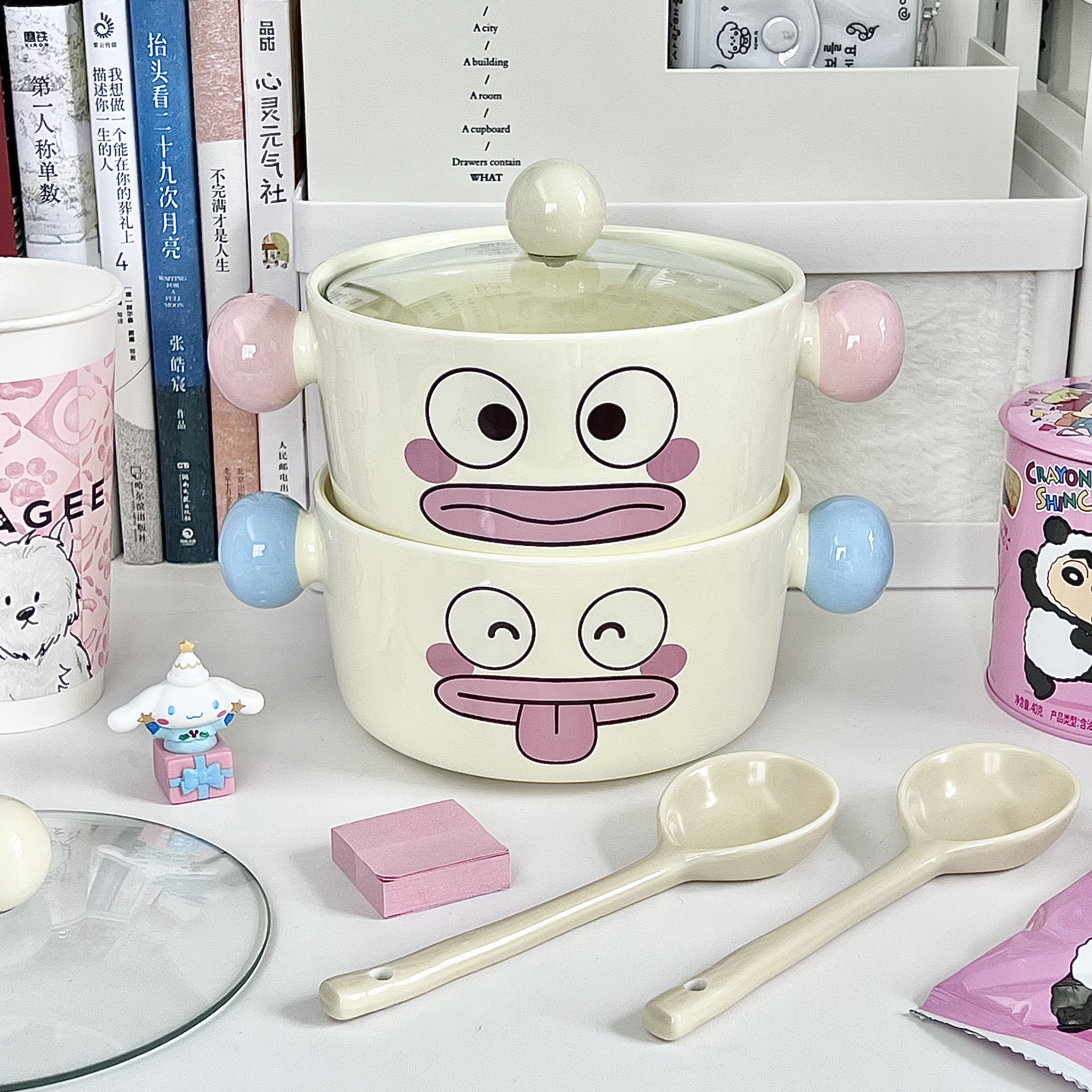 可爱小丑双耳泡面碗带盖高颜值螺蛳粉碗汤碗学生宿舍用个人专用碗