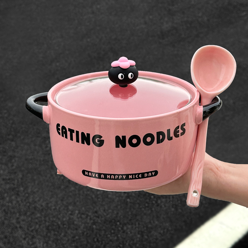 高颜值卡通泡面碗带盖宿舍学生用螺蛳嗦粉碗家用陶瓷方便面专用碗