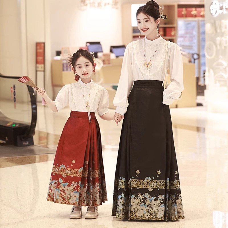 2024新款儿童马面裙亲子套装日常古风中式春母女唐装中国风半身裙