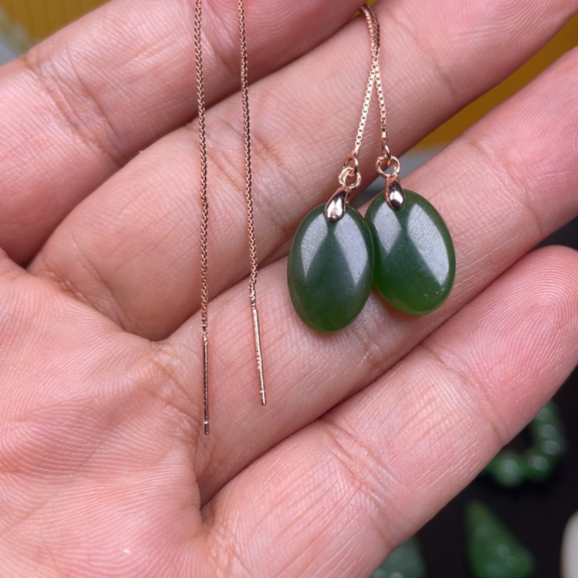 【闪购商品】和田玉（碧玉）耳饰银S925镶嵌