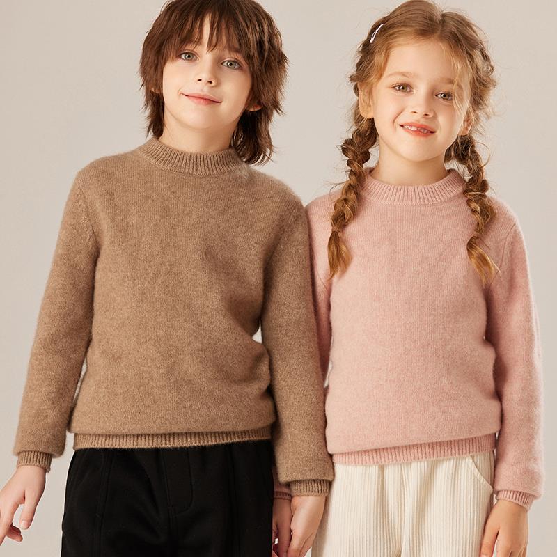 【山羊绒】双股加厚半高领秋冬儿童男女童套头山羊绒针织打底衫