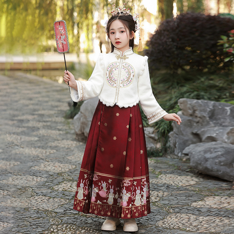 女童外套马面裙套装国潮婚礼礼服冬装儿童中国风新中式拜年服古风