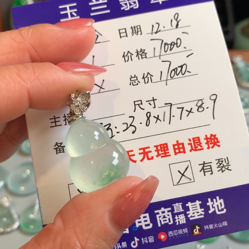 【闪购商品】翡翠吊坠(赠链)18K金镶嵌石*冷