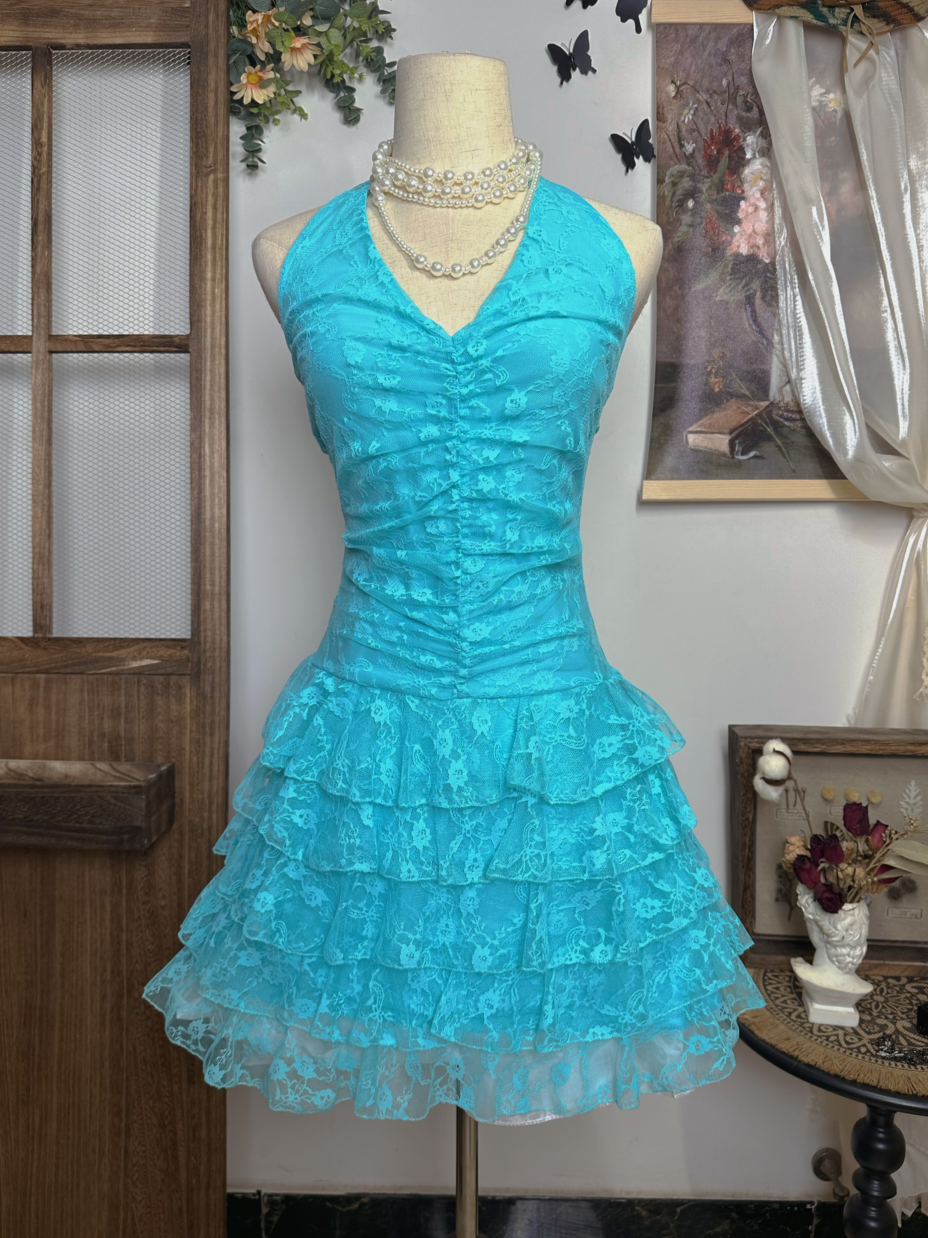 GOOD—古着复古日系女装连衣裙修身公主蓝色绿色拉丁舞紫色无袖