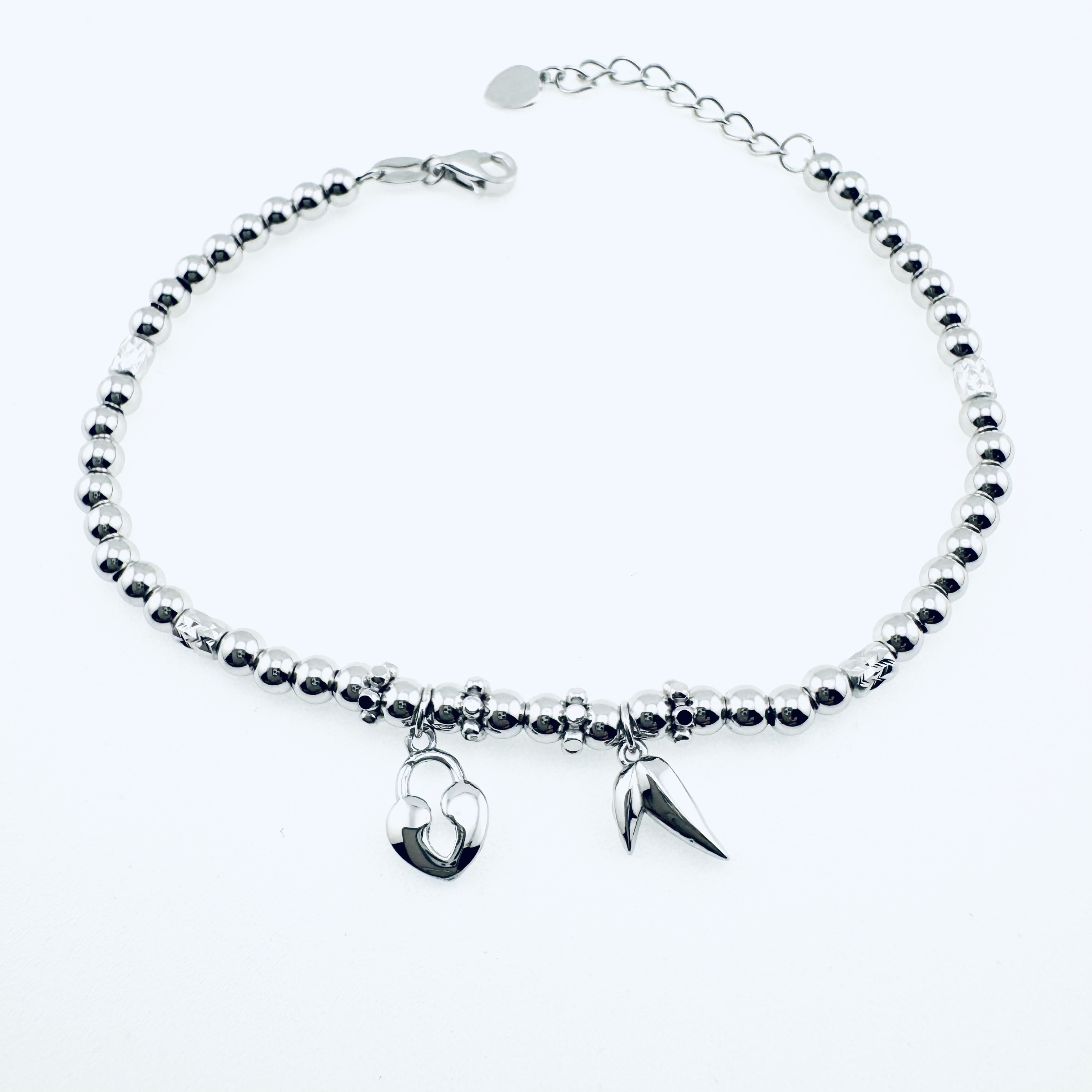 铂金Pt950光珠爱心叶子提溜手链  弹簧扣