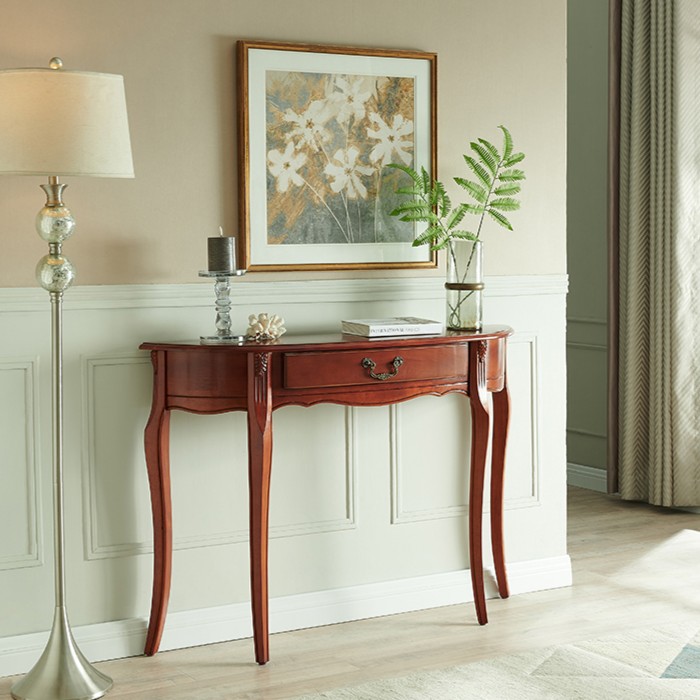 美式实木半圆玄关桌走廊欧式简约玄关台门厅入户隔断柜靠墙玄关桌