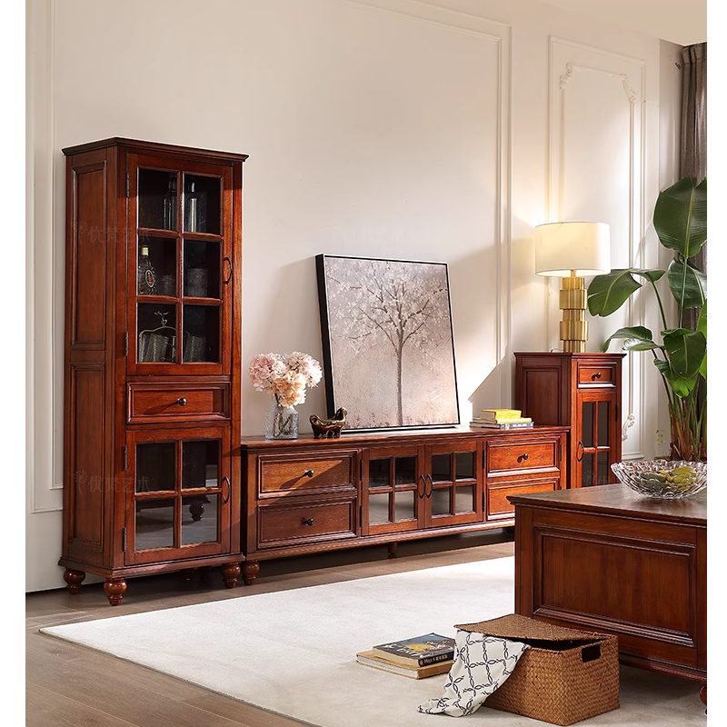 美式乡村纯实木复古高酒柜轻奢现代小户型收纳装饰可组合展示柜