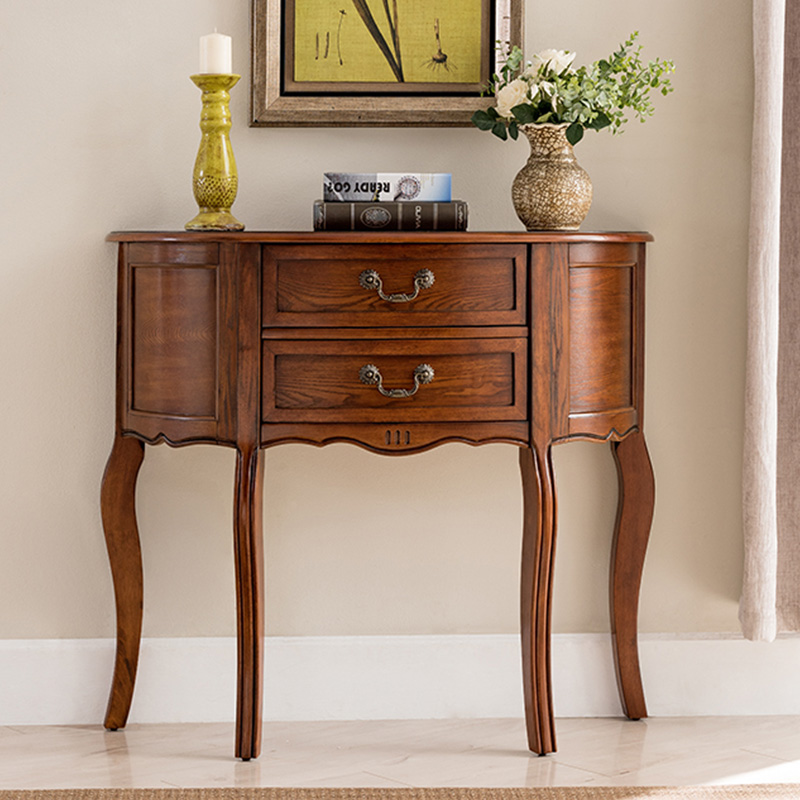 美式实木半圆玄关柜简约玄关台欧式门厅隔断收纳柜走廊靠墙装饰柜