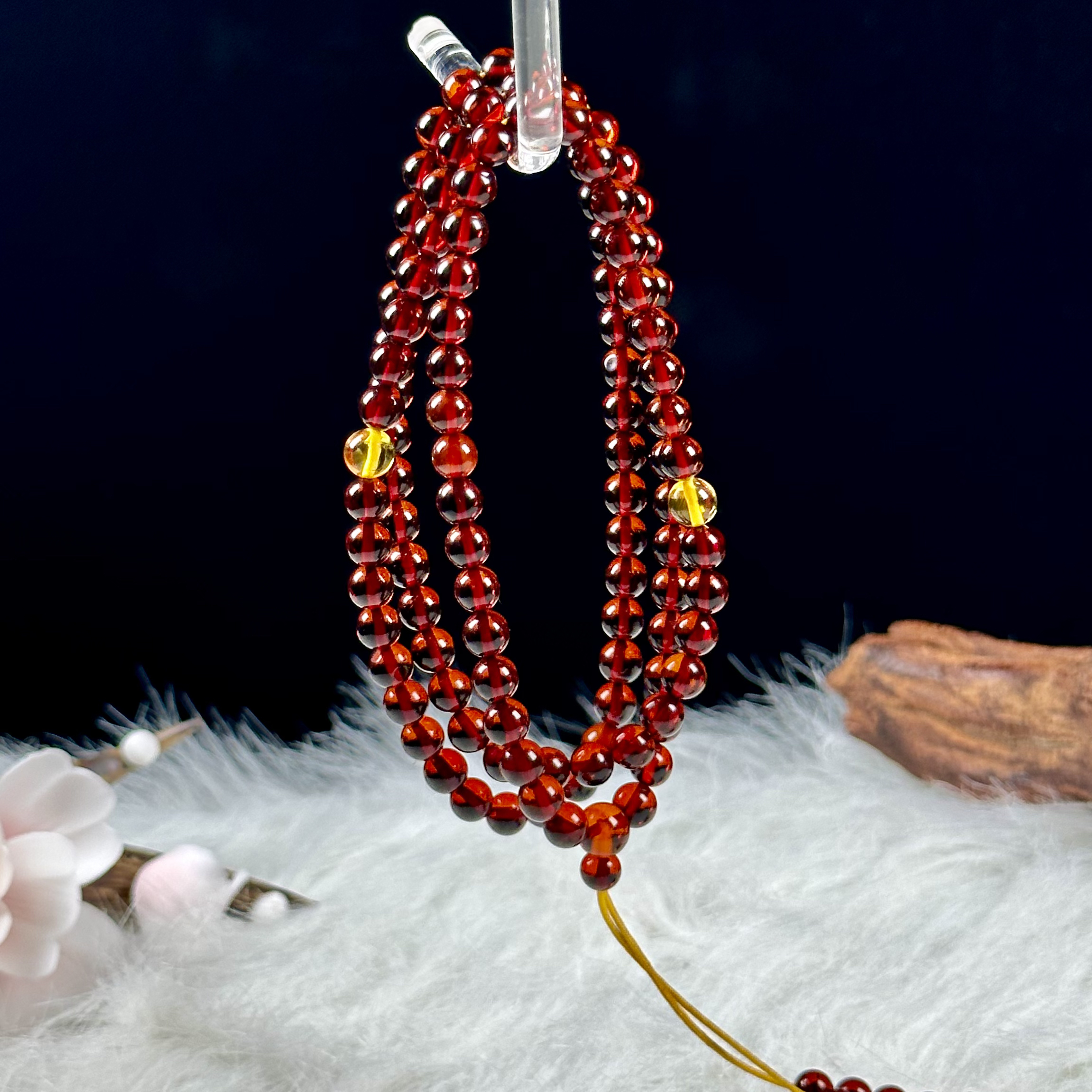 佳璐珠宝天然琥珀缅甸血珀5+mm108项链手串念珠气质百搭长链素款