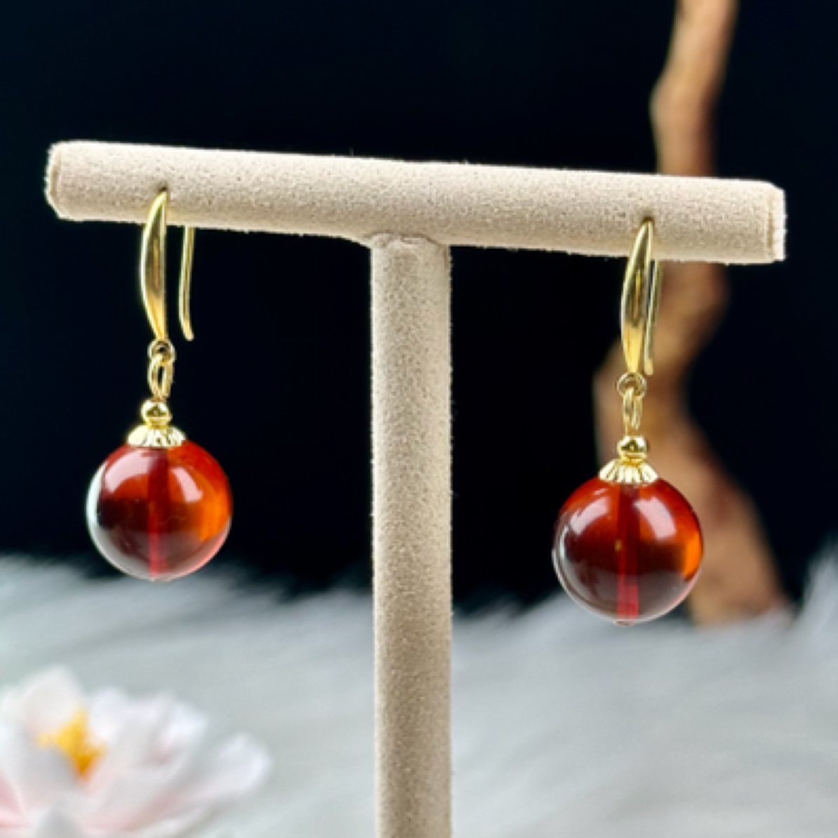 佳璐珠宝天然缅甸血珀11+mm耳钩气质百搭时尚简约