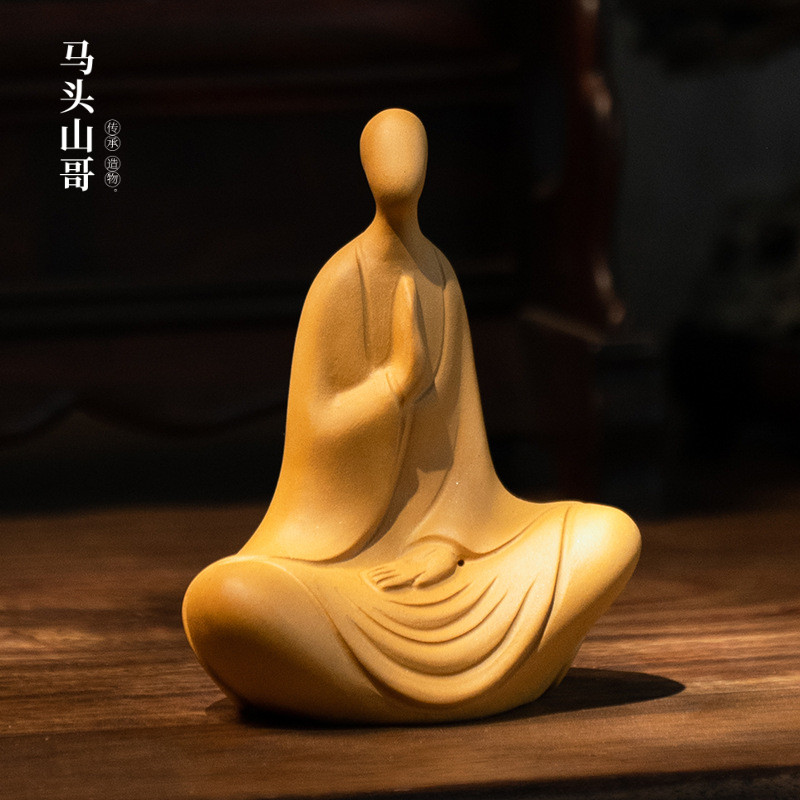 宜兴紫砂茶宠无相佛茶道茶具摆件段泥小沙弥禅意小和尚可养一件代