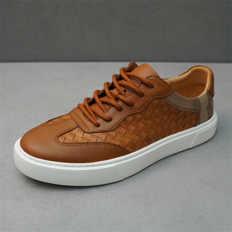 圣梵仕男士时尚舒适百搭四季透气轻便耐磨编织牛皮牛垫休闲板鞋