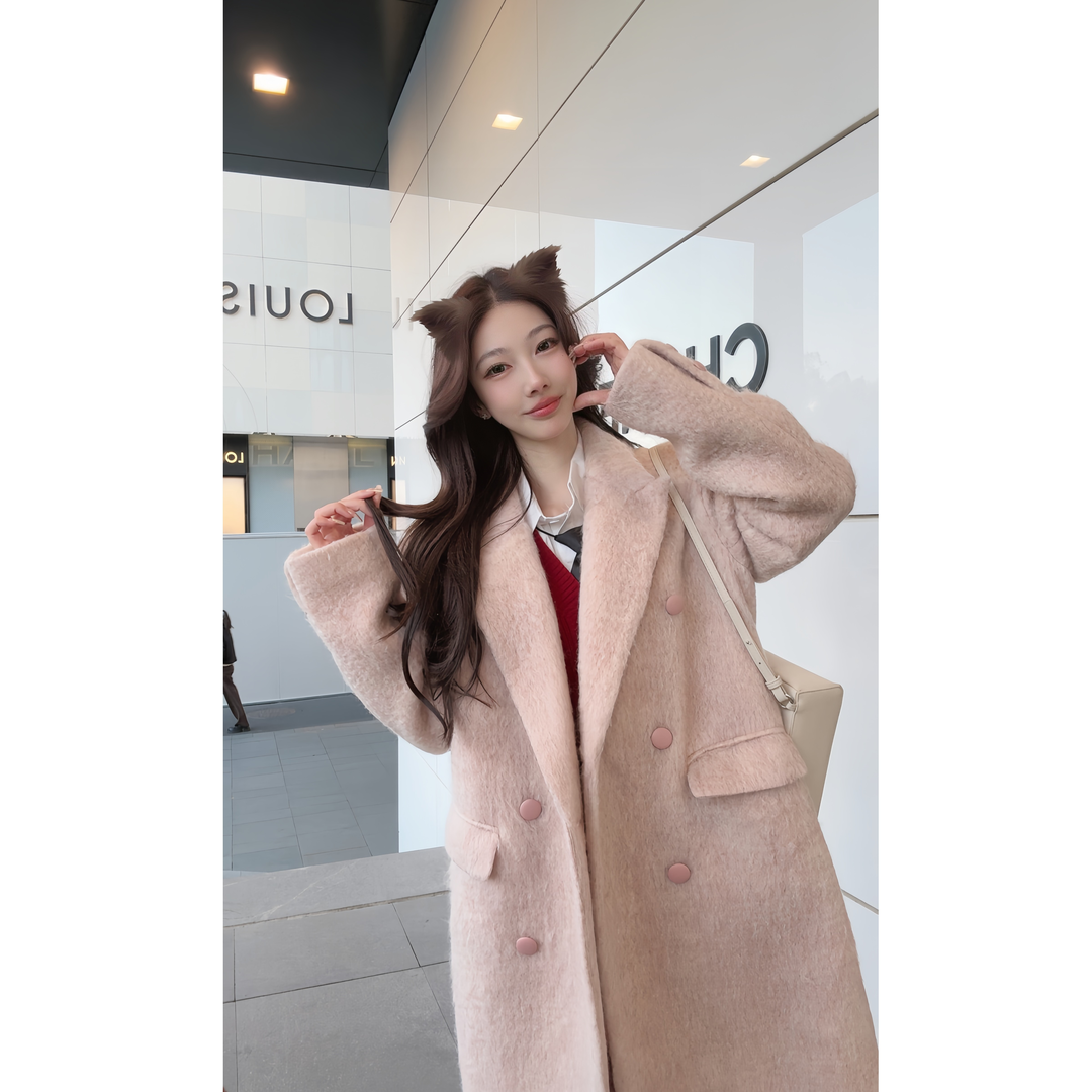 西装呢子大衣女加厚2023冬季爆款韩版气质修身长款过膝毛呢子外套