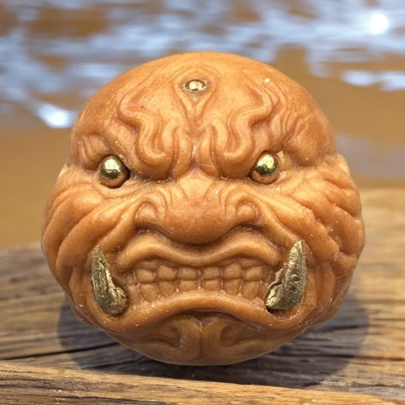 猴头雕刻单籽配饰配串神器  镶嵌天眼獠牙恶僧 孔道镶嵌铜管