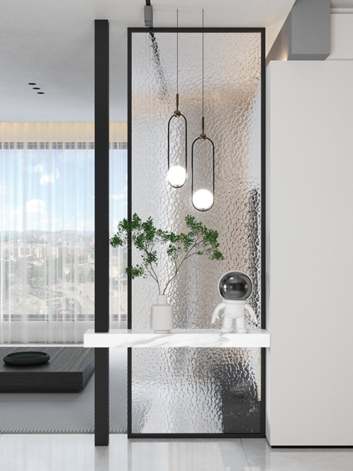 长虹玻璃屏风隔断客厅遮挡现代简约不锈钢铁艺入户卫生间装饰玄关