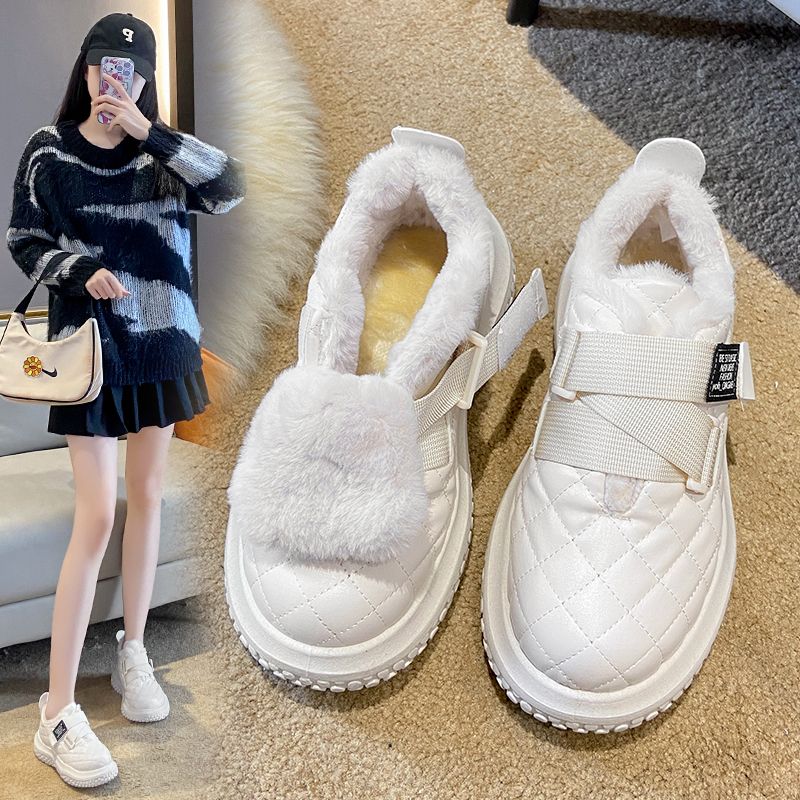 雪地靴女2023新款冬季加绒保暖加厚魔术贴防滑软底短款孕妇棉鞋子