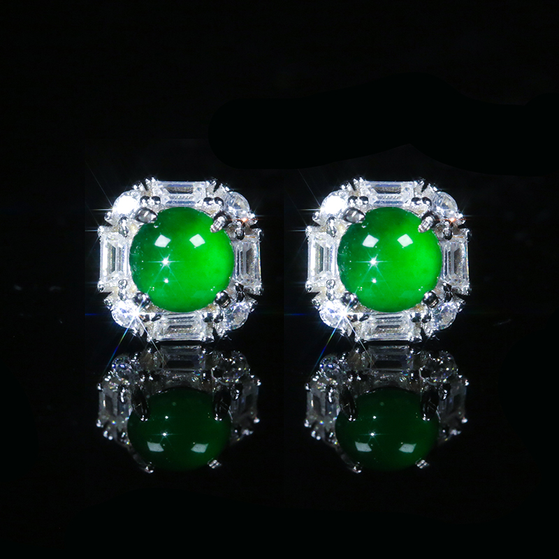 天然A货翡翠耳钉公主方气质高冰满绿精致轻奢款镶嵌玉石翡翠耳饰