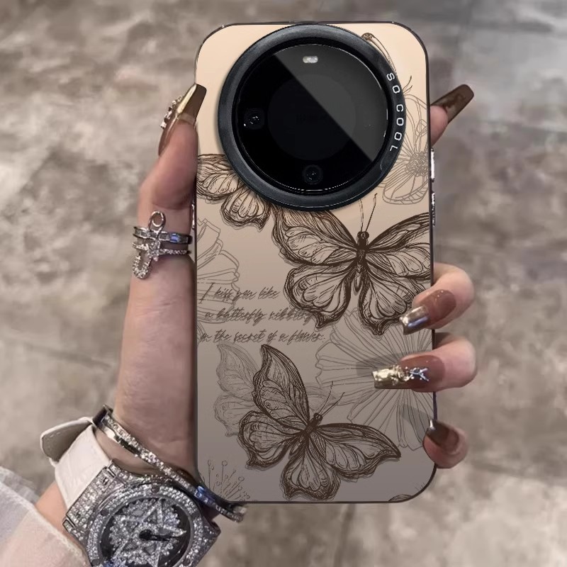 花间蝴蝶适用华为mate60pro+手机壳新款磨砂简约女款高级感保护套