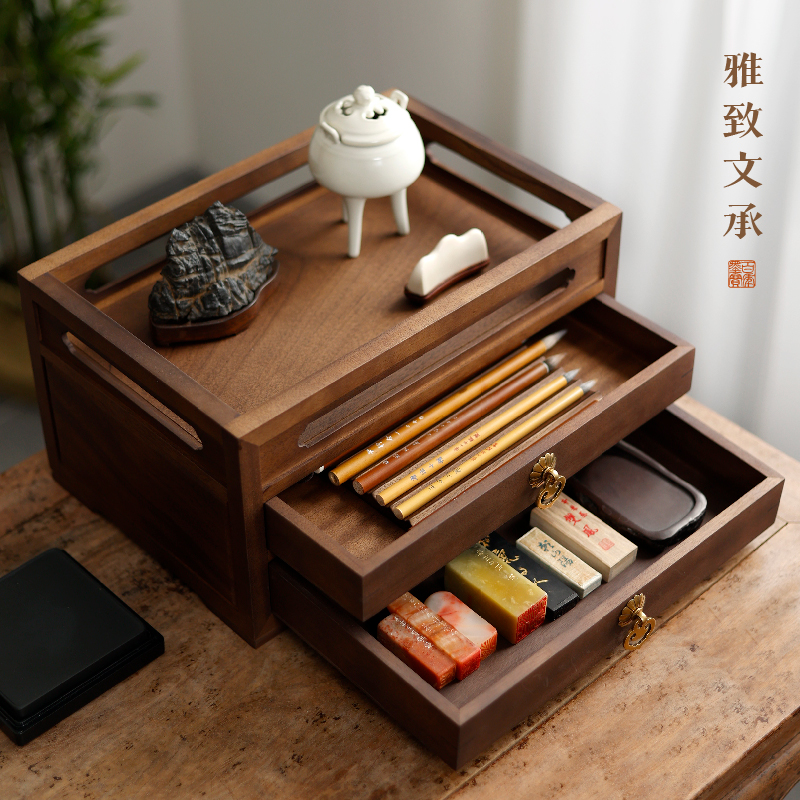 雅致文承文房用品文房四宝书法墨榫卯结构收纳国画工具