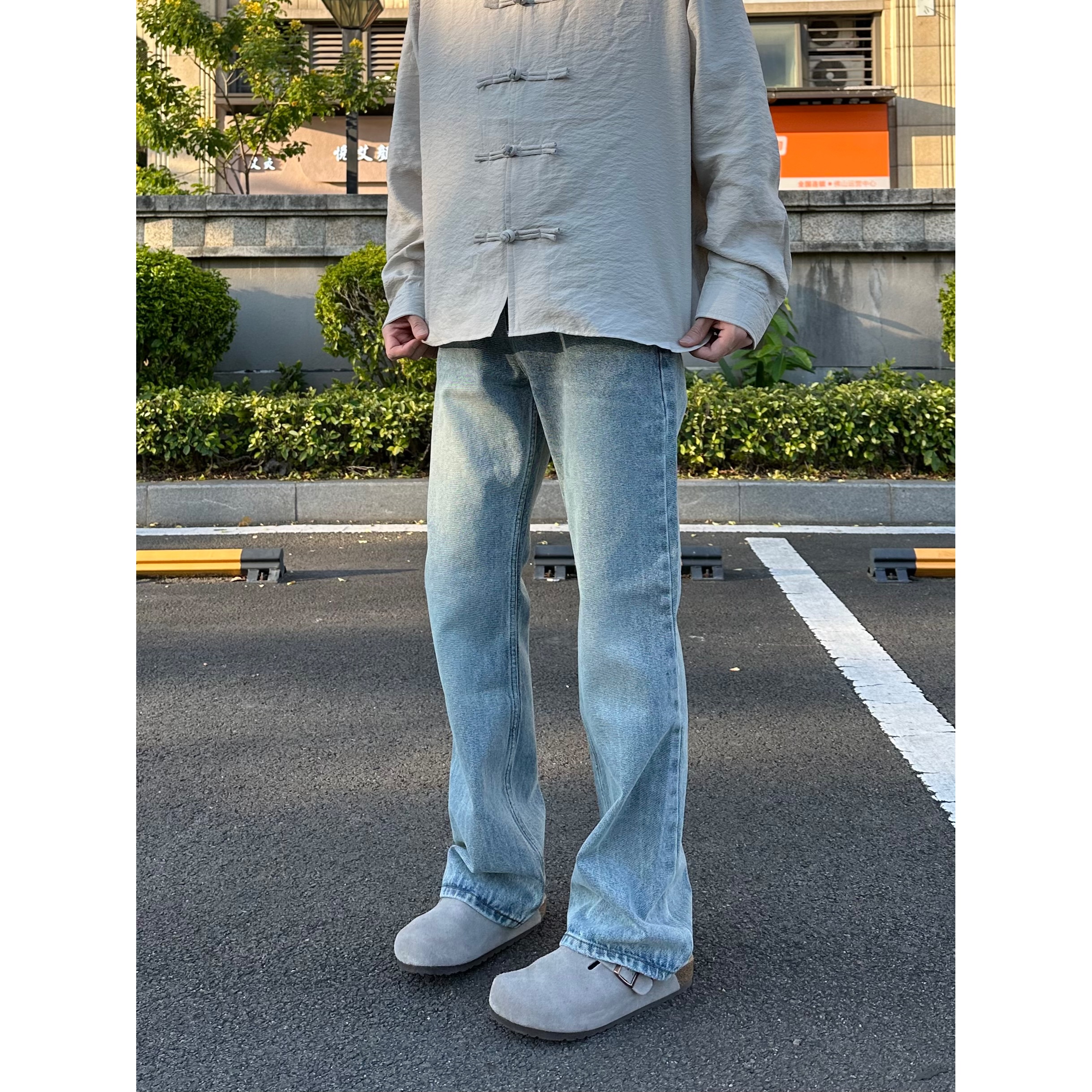 怪兽实验室美式复古渐变水洗蓝646版型牛仔裤宽松百搭休闲长裤