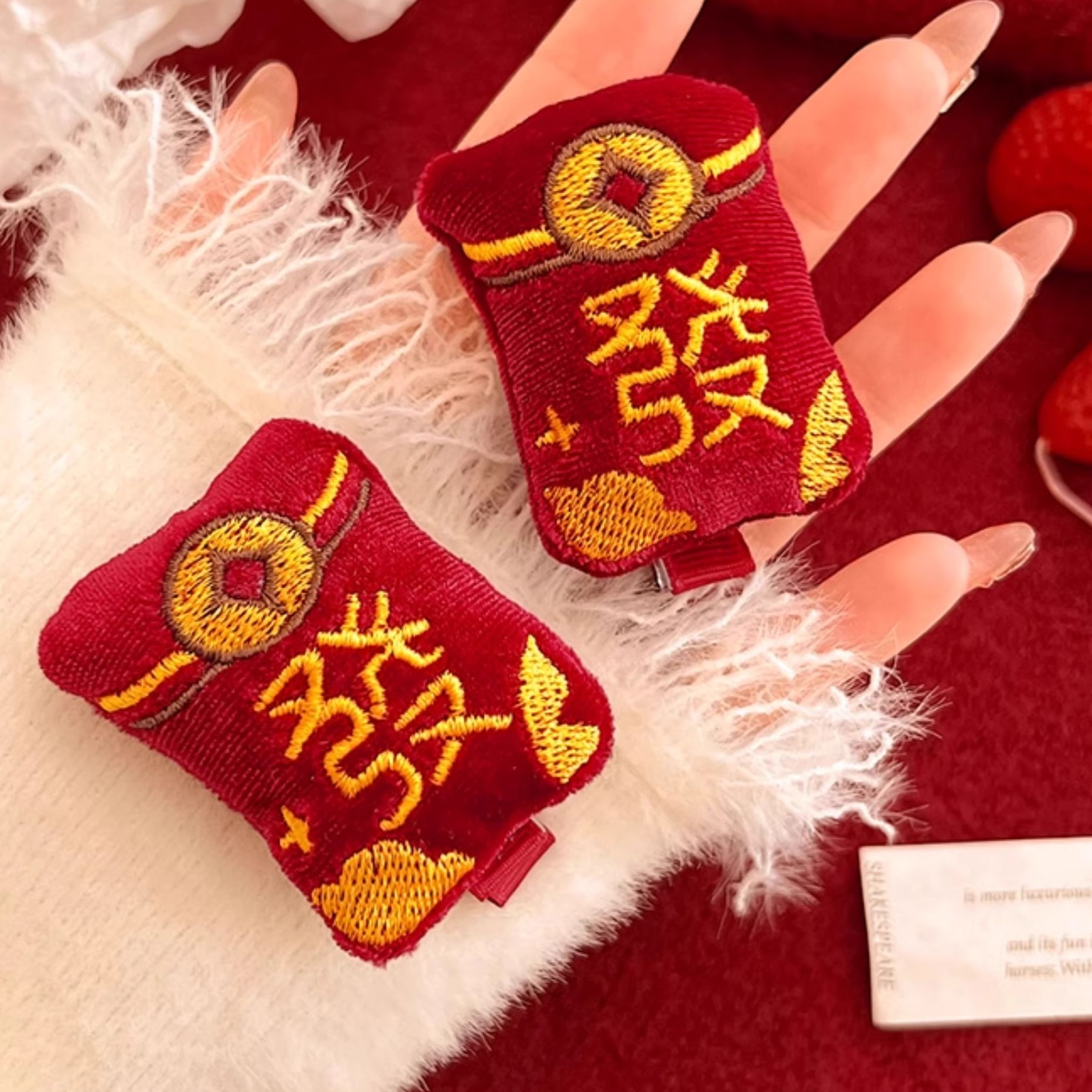 新年发财红包发夹女儿童碎发刘海夹子喜庆发卡可爱侧边鸭嘴夹发饰