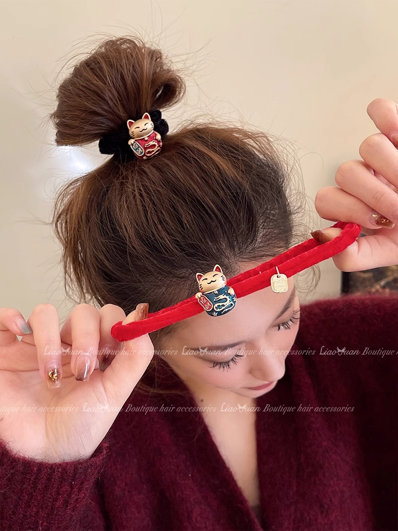 新年红色发圈头绳2023新款高端橡皮筋女扎头发喜庆皮套高弹力耐用
