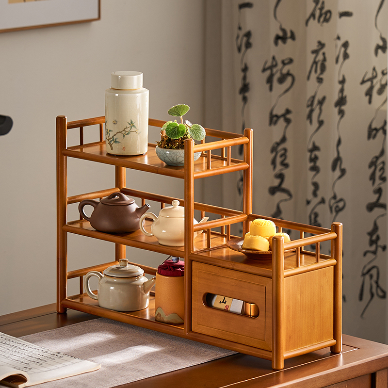 办公室博古架中式茶具收纳置物架紫砂壶盖碗茶桌配件展示架纸巾架
