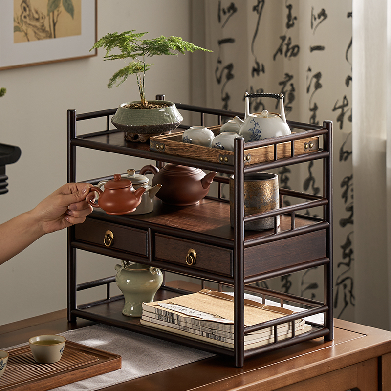 茶具茶配收纳架小型桌面博古架方形都承盘复古承斋架中式双层茶棚