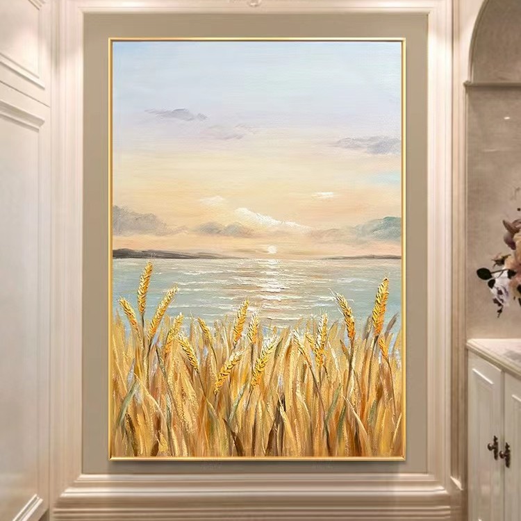 风吹麦浪轻奢质感砂岩画单幅快递艺术手工实物装修墙壁沙发背景墙