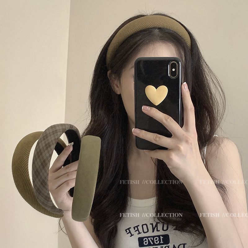 超显白的咸菜绿发箍女复古网红新款秋冬格子高颅顶头箍压发头饰in