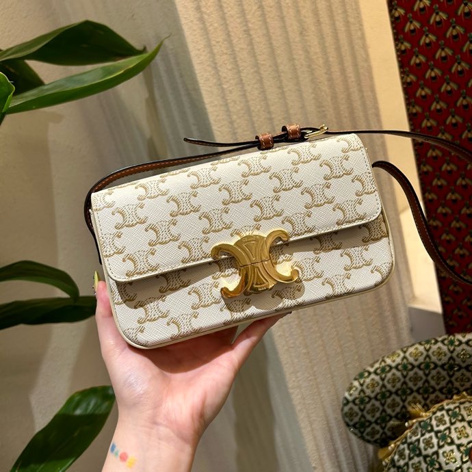 95新 Celine/思琳 经典白色凯旋门单肩包