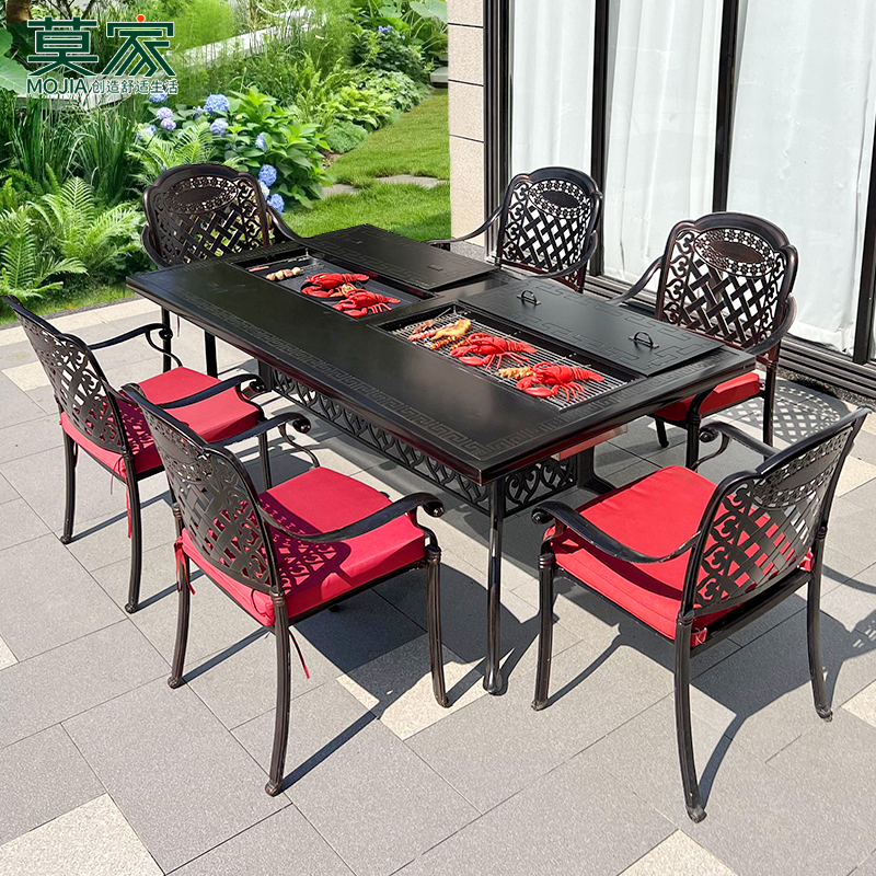 【莫家品牌】户外全铸铝烧烤长桌别墅庭院花园室外防晒防水家用桌椅