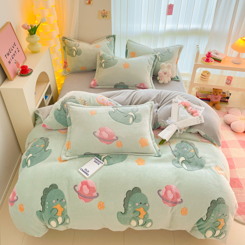 雪花绒 长绒毛 加厚款 立体印花  秋冬新品四件套