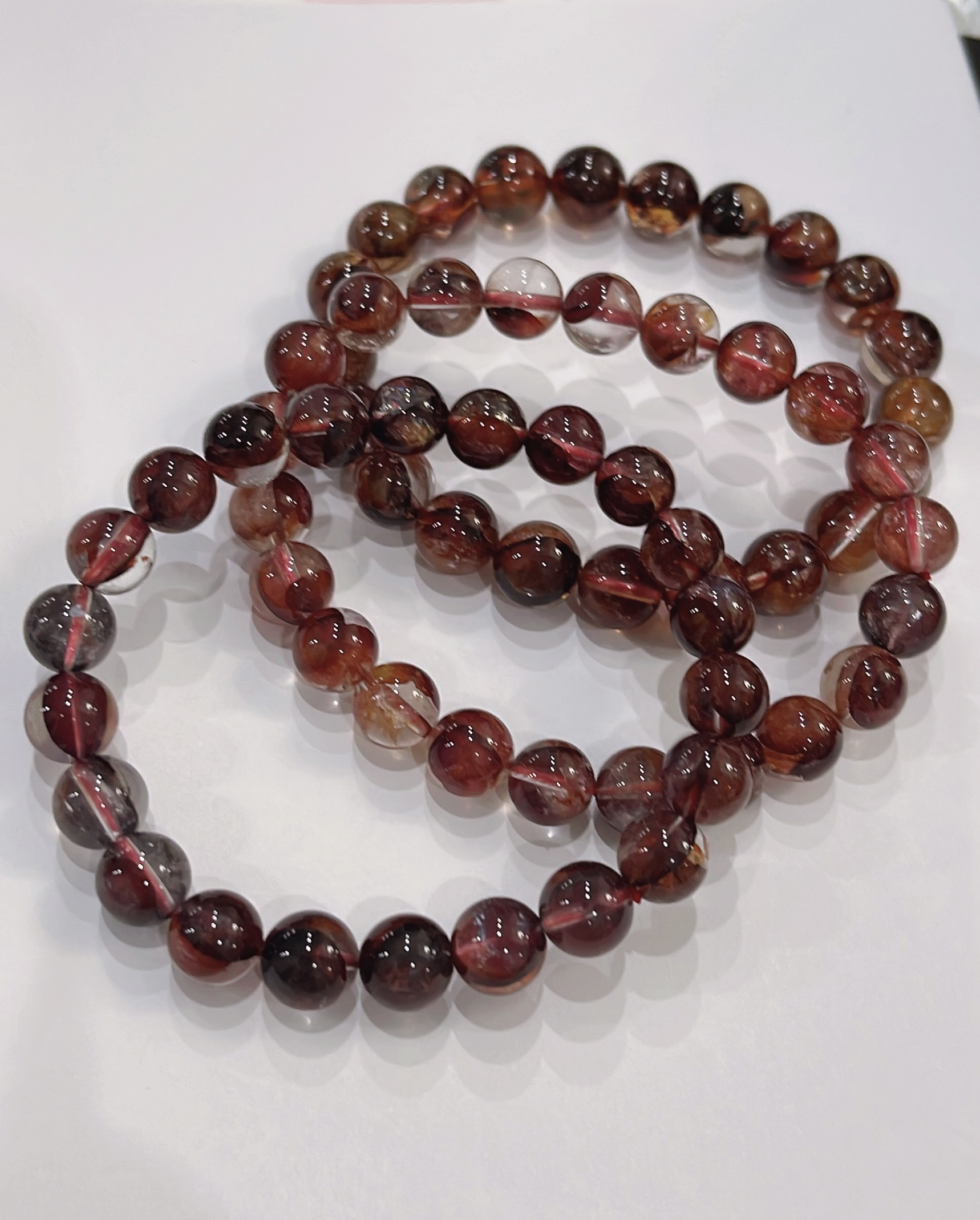 DIY串珠深红色花瓣手串8mm