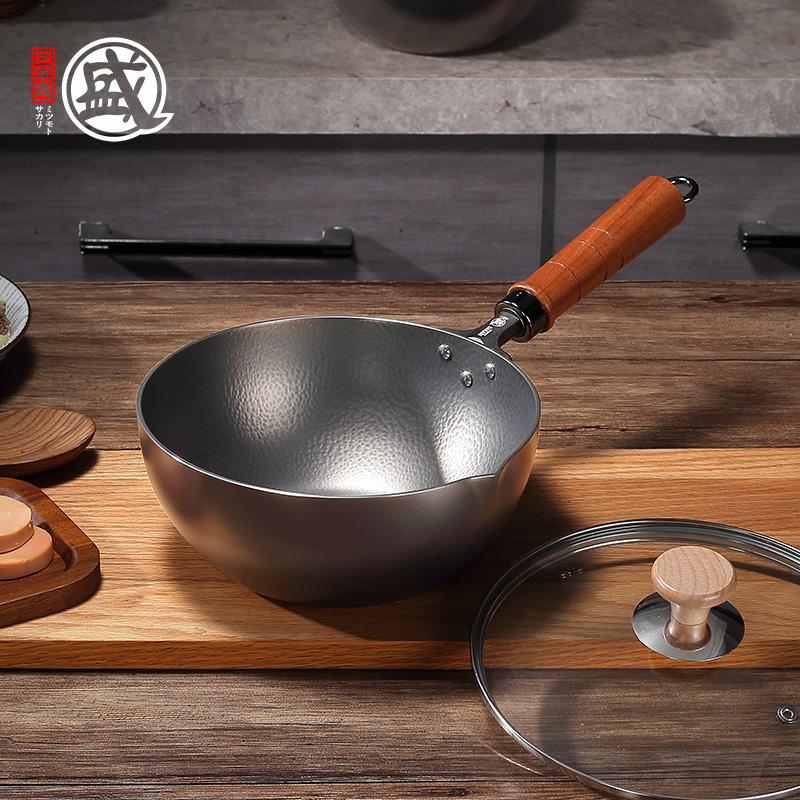 三本盛手工锻打日式纯钛奶锅不生锈不粘锅食用锅汤锅宝宝辅食