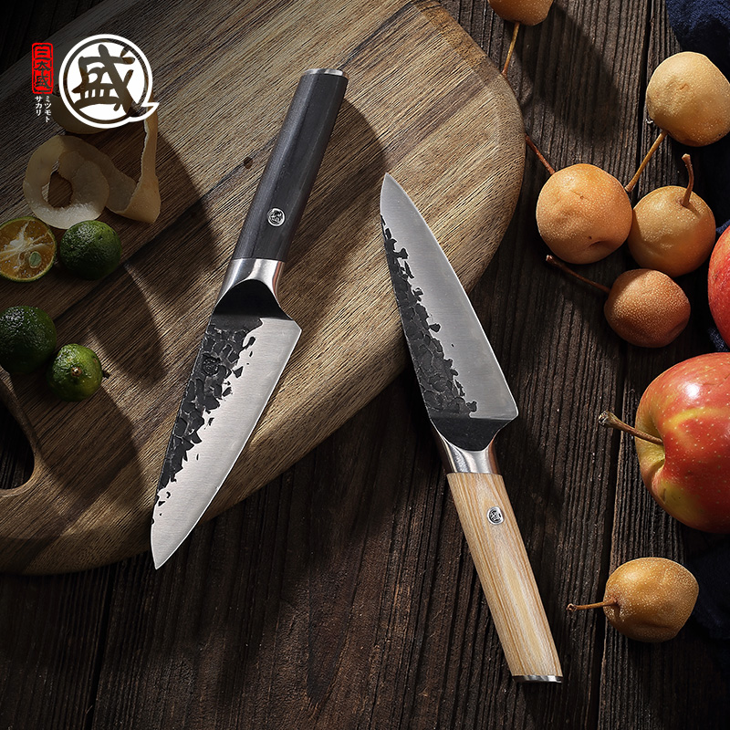 三本盛日本水果刀锋利家用户外手工锻打锤纹超快削皮切瓜果刀厨师