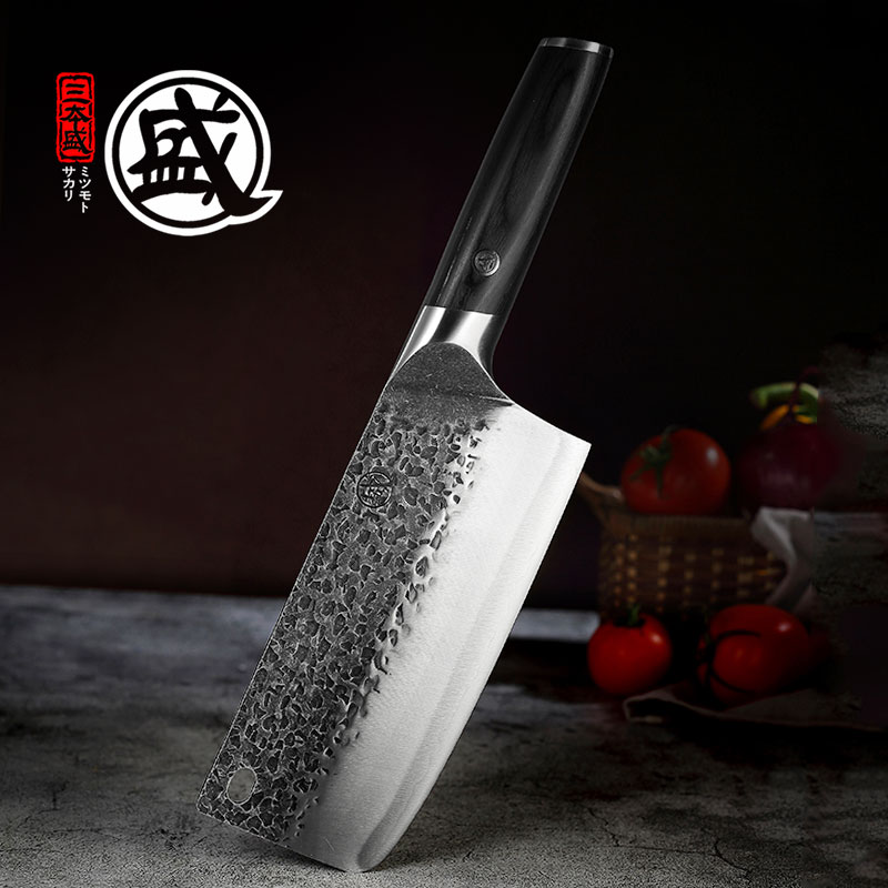三本盛日本锋利中式家用手工锤纹菜刀斩切两用刀超快厨房切菜砍骨