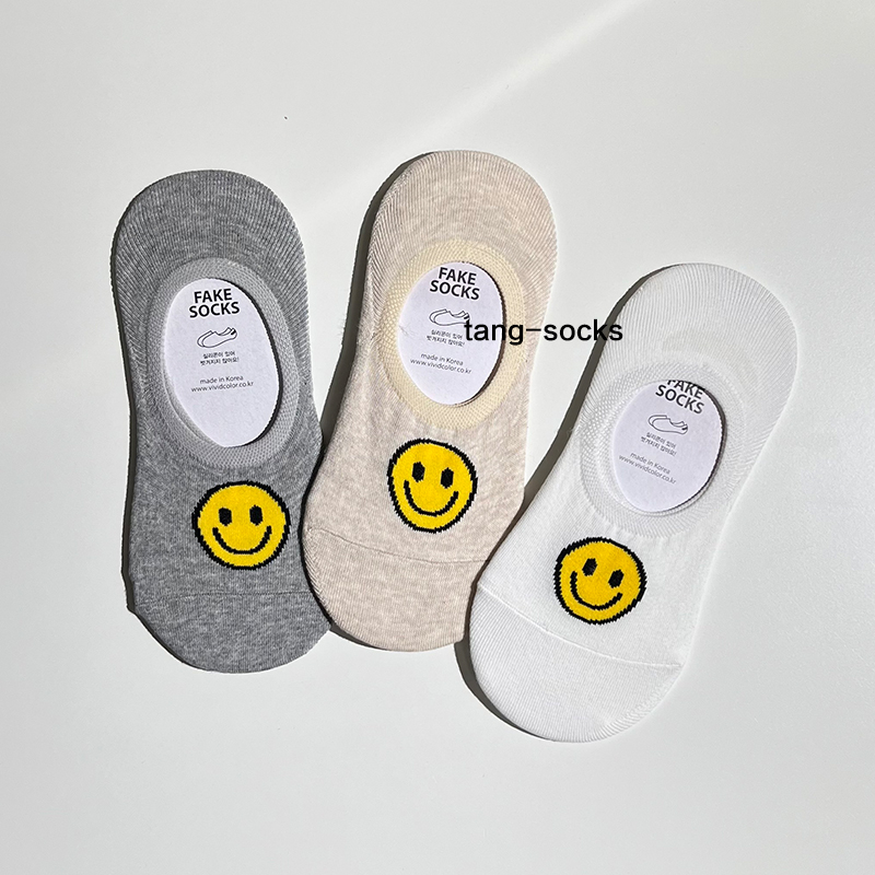 【满5双包邮】韩国袜子夏季纯色笑脸女袜船袜
