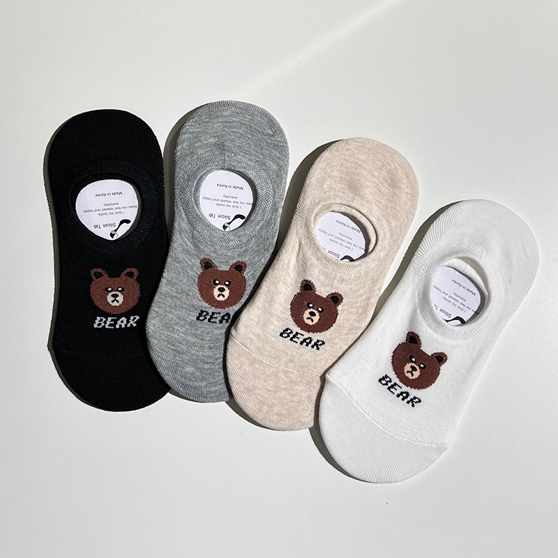 【满5双包邮】韩国袜子夏季女袜卡通小熊船袜