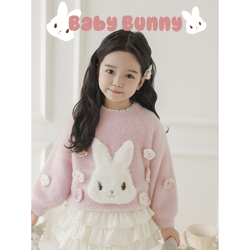 幼悠女童冬装立体钩花毛绒小兔毛衣女宝宝衣服儿童潮牌服装D3774