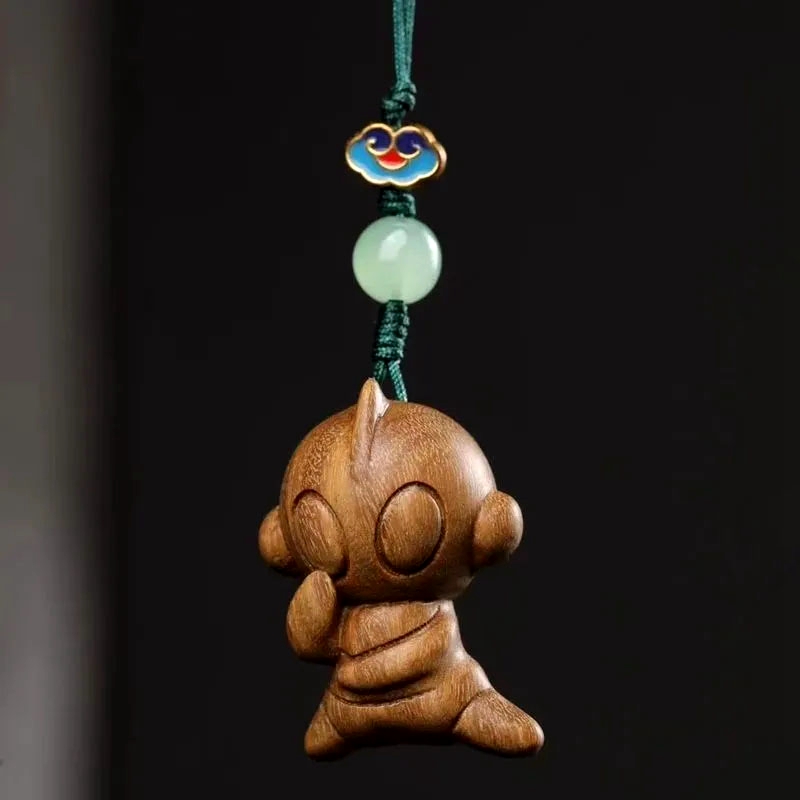绿檀木雕奥特曼手机挂件木雕手把件文玩钥匙扣包挂坠男孩生日礼物