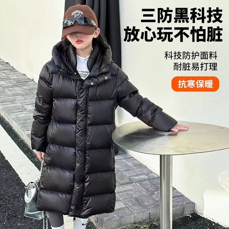 2025正品儿童黑金中长款羽绒服男女加过膝男童女童冬季保暖外套